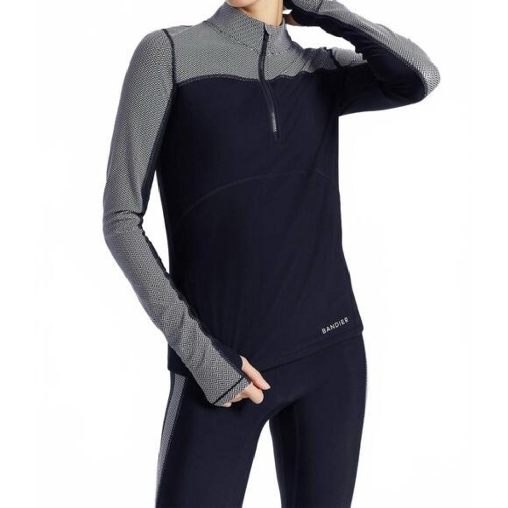 NWT BANDIER Pro Fleece 1/4 Zip Color Block Long Sleeve Top, Size Small
